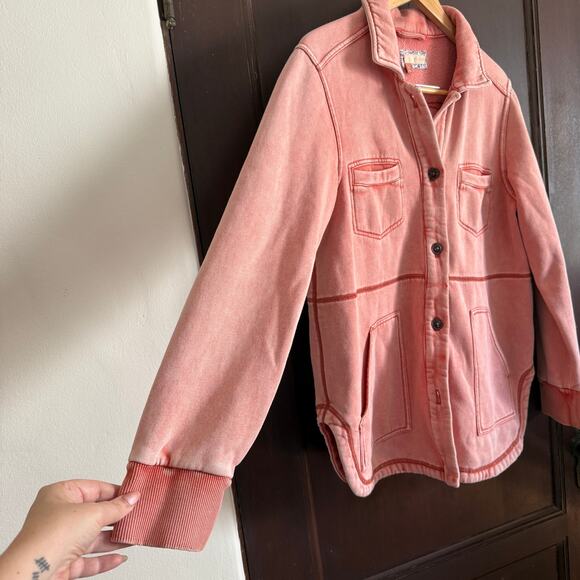 PILCRO | Tamara Pink Soft Fleece Shacket Overshirt Brick Red | Extra Small - Picture 4 of 8
